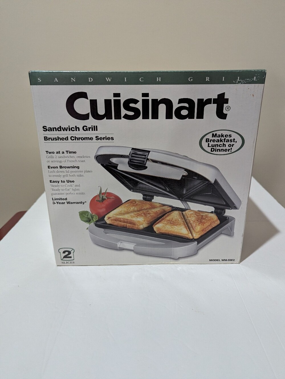 NEW Cuisinart Brushed Chrome Sandwich Grill - Silver and Black.